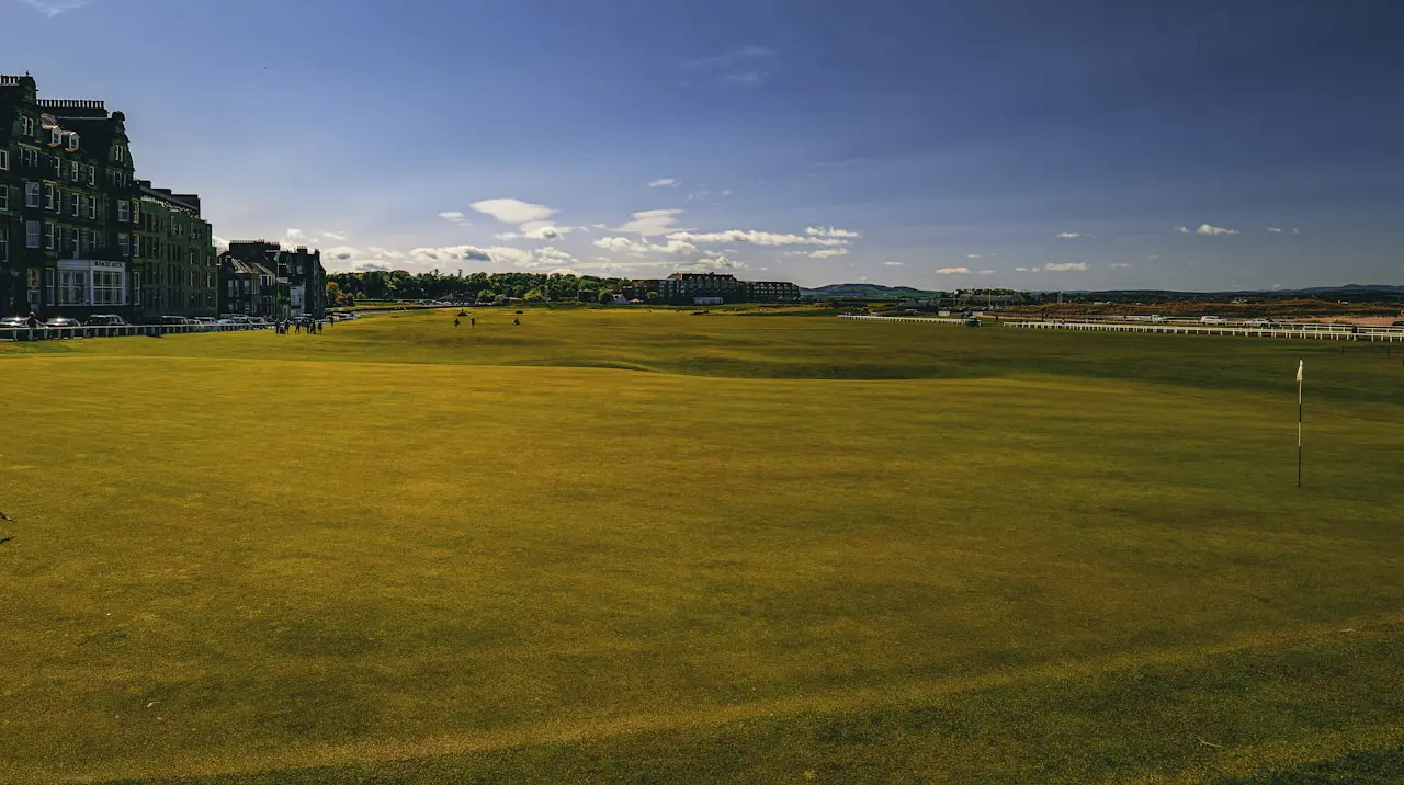 St Andrews Old Course with hotel buildings in the background