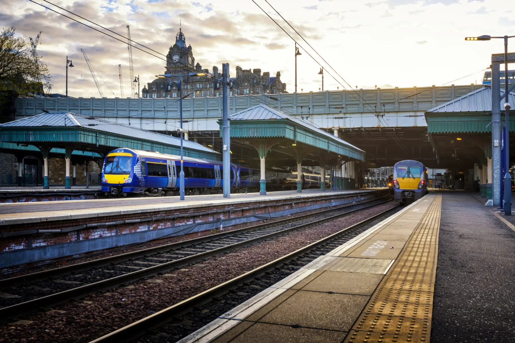 ScotRail train at a Scottish railway station connecting Fife to Edinburgh